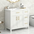 thumbnail image 4 of Dasun 36" Bathroom Vanity with Sink Top, Bathroom Vanity Cabinet with Two Doors and Three Drawers, Solid Wood , MDF Boards ,One Package, Off White, 4 of 5