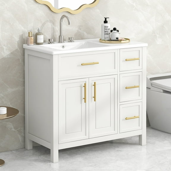 Aukfa 36" Bathroom Vanity with Sink, Free Standing Single Basin Vanity Set,White