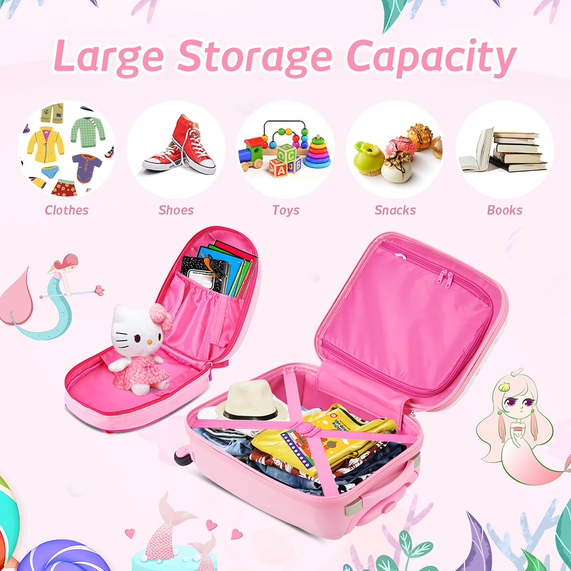 Costway 2 Pcs Kids Luggage Set 12” Backpack & 16” Kid Carry On Suitcase for Boys Girls Pink