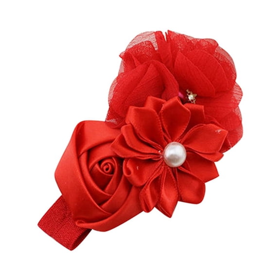Ruanlalo Headband Faux Pearl Skin-friendly Chiffon Baby Girls Bow-knot Kids Headwear for Birthday Red