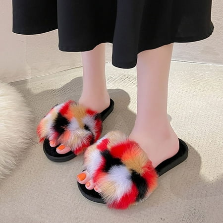 

Wefuesd Toe Color Keep Women Slippers Shoes Flat Slip On Home Furry Warm Open Home Plush Women S Slipper House Slippers For Women Slippers For Women Indoor Black 39