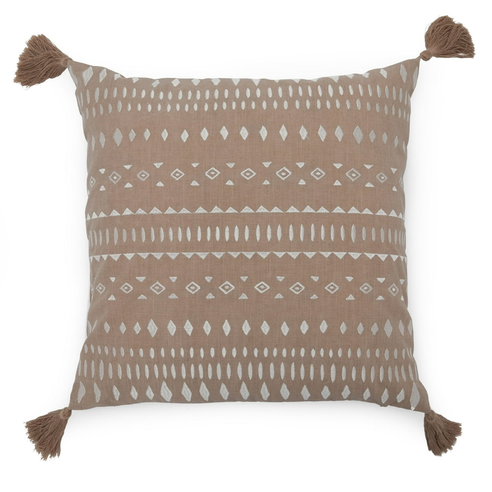MoDRN Embroidered Decorative Throw Pillow, 20x20" light taupe Walmart