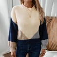 thumbnail image 2 of UAMVSH Women's Color Block Knitted Sweaters Loose Fit Crew Neck Lantern Long Sleeve Pullover Tops Casual Fall Winter Sweaters(X-Large,Beige), 2 of 7