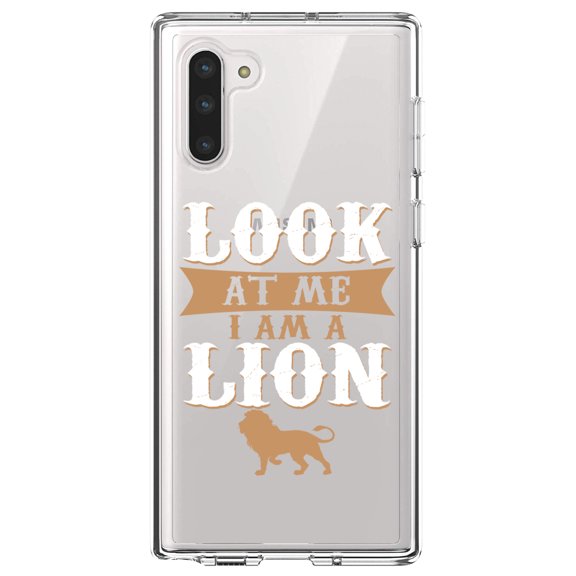 DistinctInk Clear Shockproof Hybrid Case for Samsung Galaxy Note 10 (6.3" Screen) - TPU Bumper Acrylic Back Tempered Glass Screen Protector - Look At Me I Am A Lion