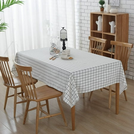 

Rush Natural Simple Rectangle Cotton and Linen Washable Tablecloth Lace Table Cloth Cover with Pattern Printed for Kitchen Dinning Tabletop (54 x 80 Inch Simple Square) S128