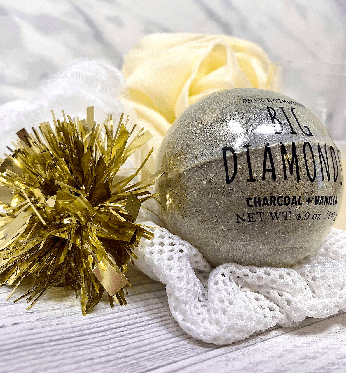 (2 pack) Onyx Bathhouse Big Diamonds Charcoal & Vanilla Bath Bomb, 4.9 Oz.