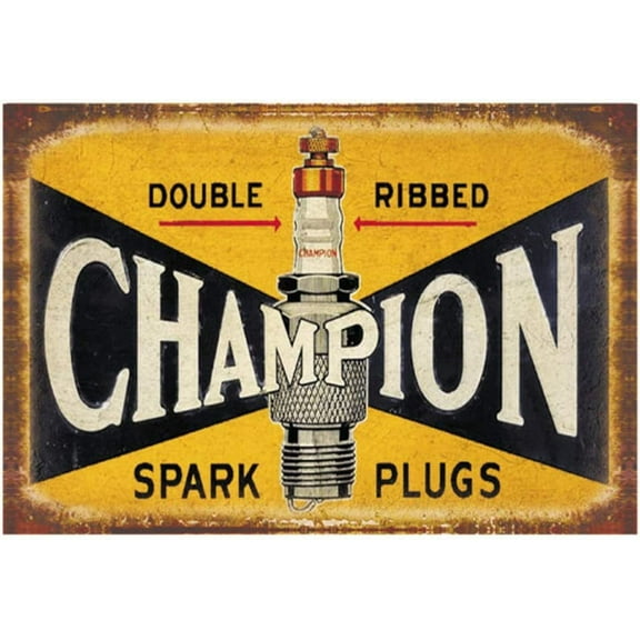 Retro Vintage Tin Metal Sign, Champion Double Ribbed Spark Plugs, Wall Decor for Home Garage Bar Man Cave, 8x12/20x30cm