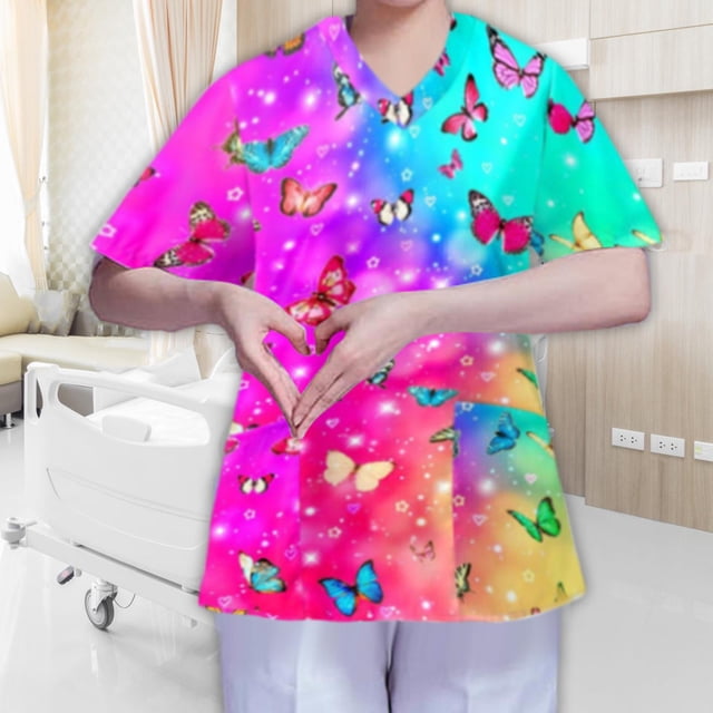 Top exfoliante con cuello en V para mujer, ropa de trabajo suave y ligera, uniforme de trabajo de enfermera, camisa para SPA, cosmetología, tienda de Vistoso
