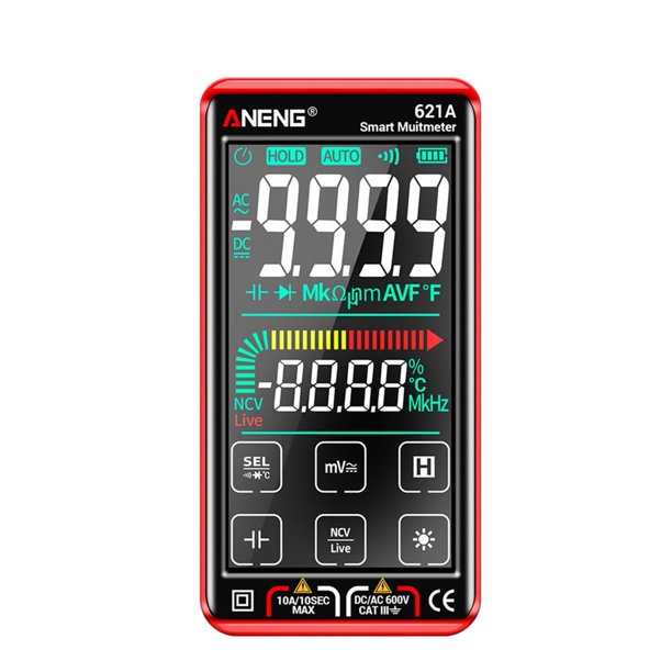 Multímetro digital inteligente con pantalla táctil ANENG 621A, 9999 cuentas, rango automático, recargable, NCV, medidor amperímetro universal (rojo)