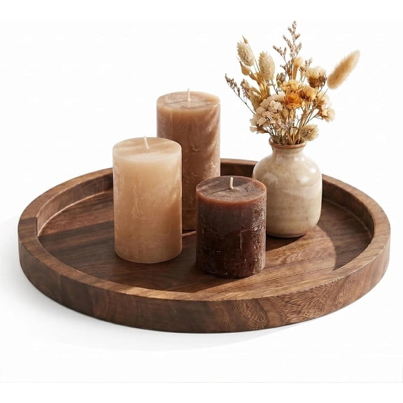 Distressed Wood Round Candle Plate - Rustic Farmhouse Style Solid Centerpiece Tray 11.2 Inch for Home Decor, Dining Table & Mantel
