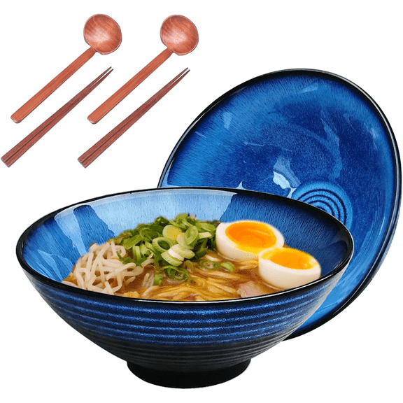 UCEI Ceramic Ramen Bowls Large Salad Bowls 42oz Blue 6 Pack