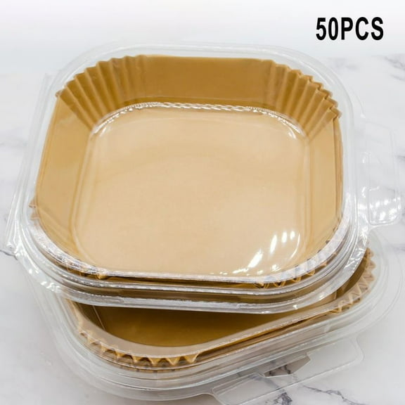 Square Air Fryer Disposable Paper Liner, 50Pcs 6.3 inch Air Fryer Liners, Unbleached Parchment Paper for Air Fryer, Baking, Microwave Oven, Non-Stick & Oil-proof