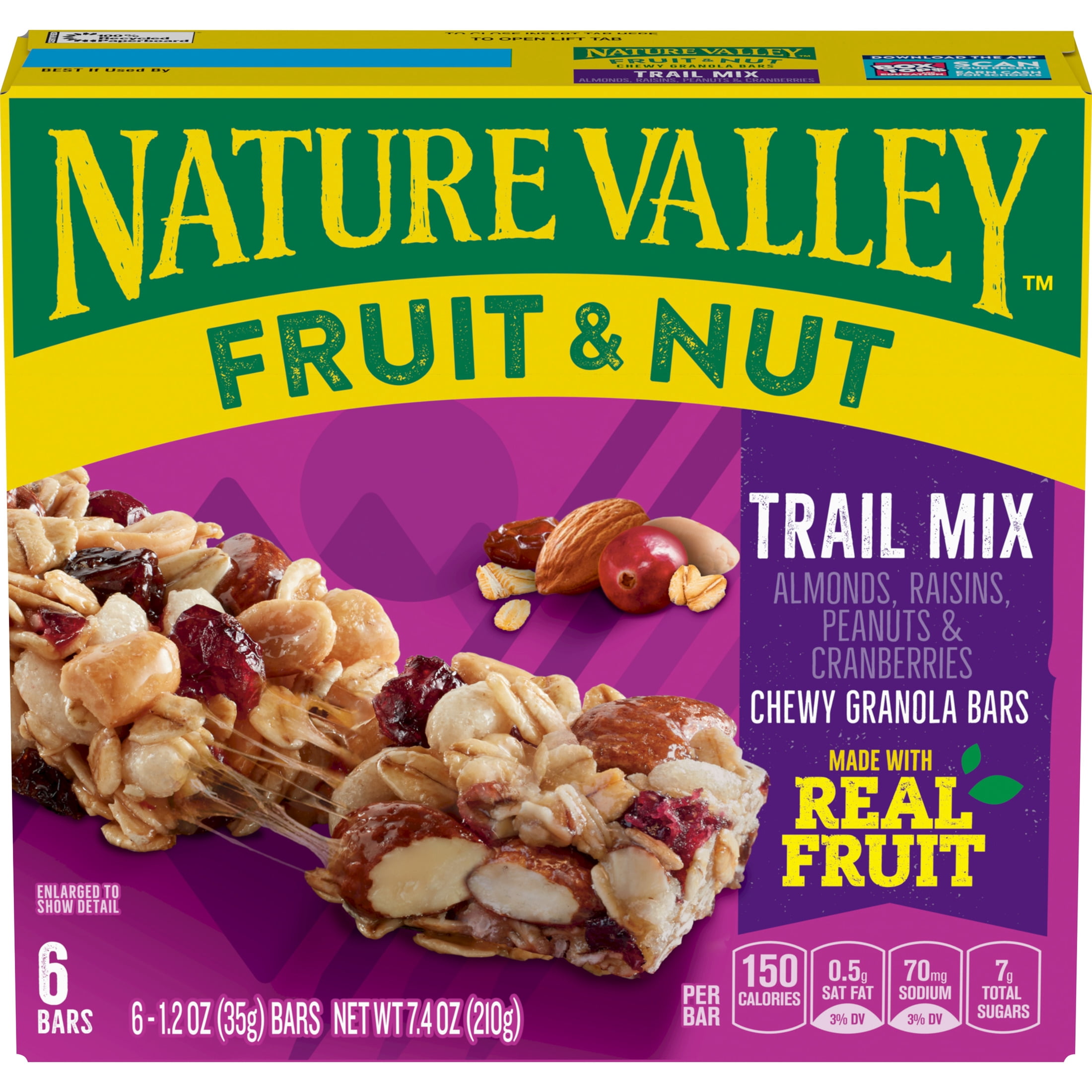 (4 pack) Nature Valley Chewy Fruit and Nut Granola Bars, Trail Mix, 6 Count, 7.4 oz