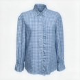 thumbnail image 2 of Only Moment Womens Summer Tops Long Sleeve V Neck Plaid Blouse Polyester-Cotton Blend Casual Loose Long Sleeve Solid Lapel Long Blouses Tops with Pockets Blue,S, 2 of 4