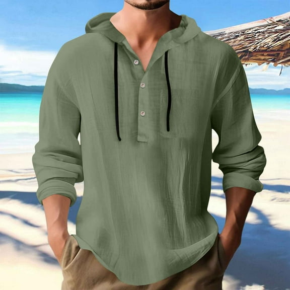 DPTALR George Men's Lightweight Hoodies Long Sleeve V Neck Quarter Button Army Green,Big and Tall Men M