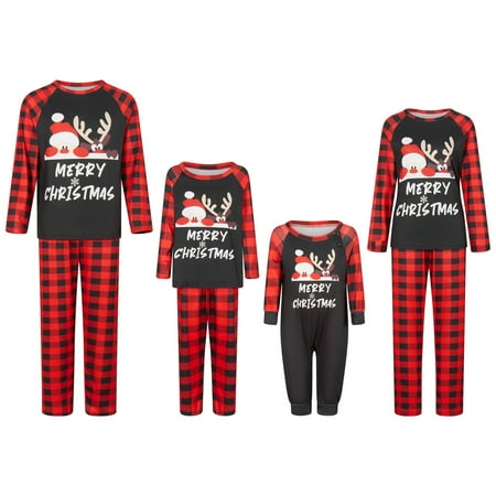 

Holiday Family Pajamas Matching Sets Christmas PJs with Mama Bear Printed Romper Plaid Pants Sleepwear