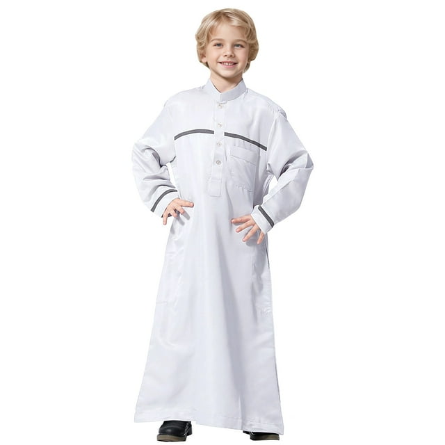 Zhuashum Onesies 7-8 Years Crew Robe National Teenage Long Sleeve Embroidered Arab Robe Set Comfortable Boy Clothes White