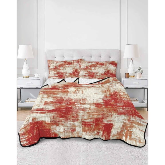Quilts Twin Size, Red Ombre Soft Comforter Bedding Set for Bed, Gradient Abstract Art Vintage Lightweight Quilted Bedspread with Pillow Cover(2 Pieces) for All Season, 68x86 Inch