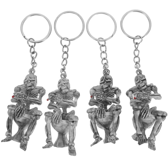 MUSEYA 4 Pcs Skull Keyring Accessory Fashionable Silver Alloy Decoration for Friends
