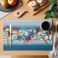 thumbnail image 2 of Blue Starfish Beach Placemats Set of 6, Summer Conch Coral Coastal Wood Grain Placemats for Dining Table, Place Mats for Kitchen Tabletop, Waterproof Wipeable Dining Table Mats Set, 2 of 9
