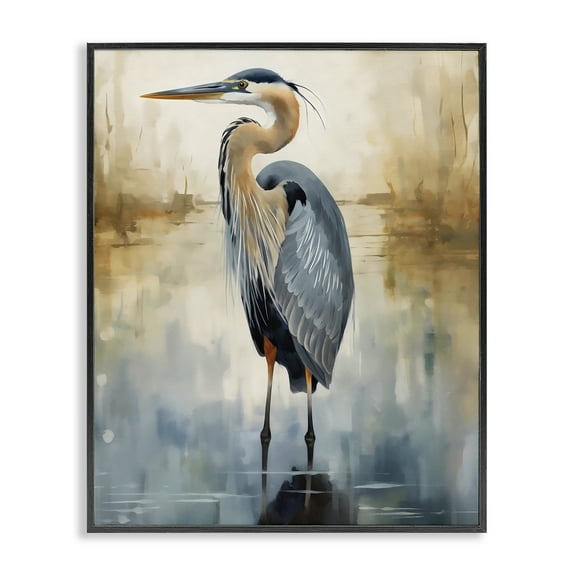 Stupell Industries Peaceful Heron over Abstract Black Framed Giclee Art, design by LSR Design Studio, 14 x 11
