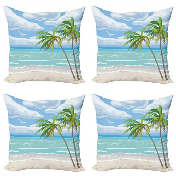 Ambesonne Graphic Beach Throw Pillow Cover 4 Pack, Summer Coast Wind, 20", Multicolor