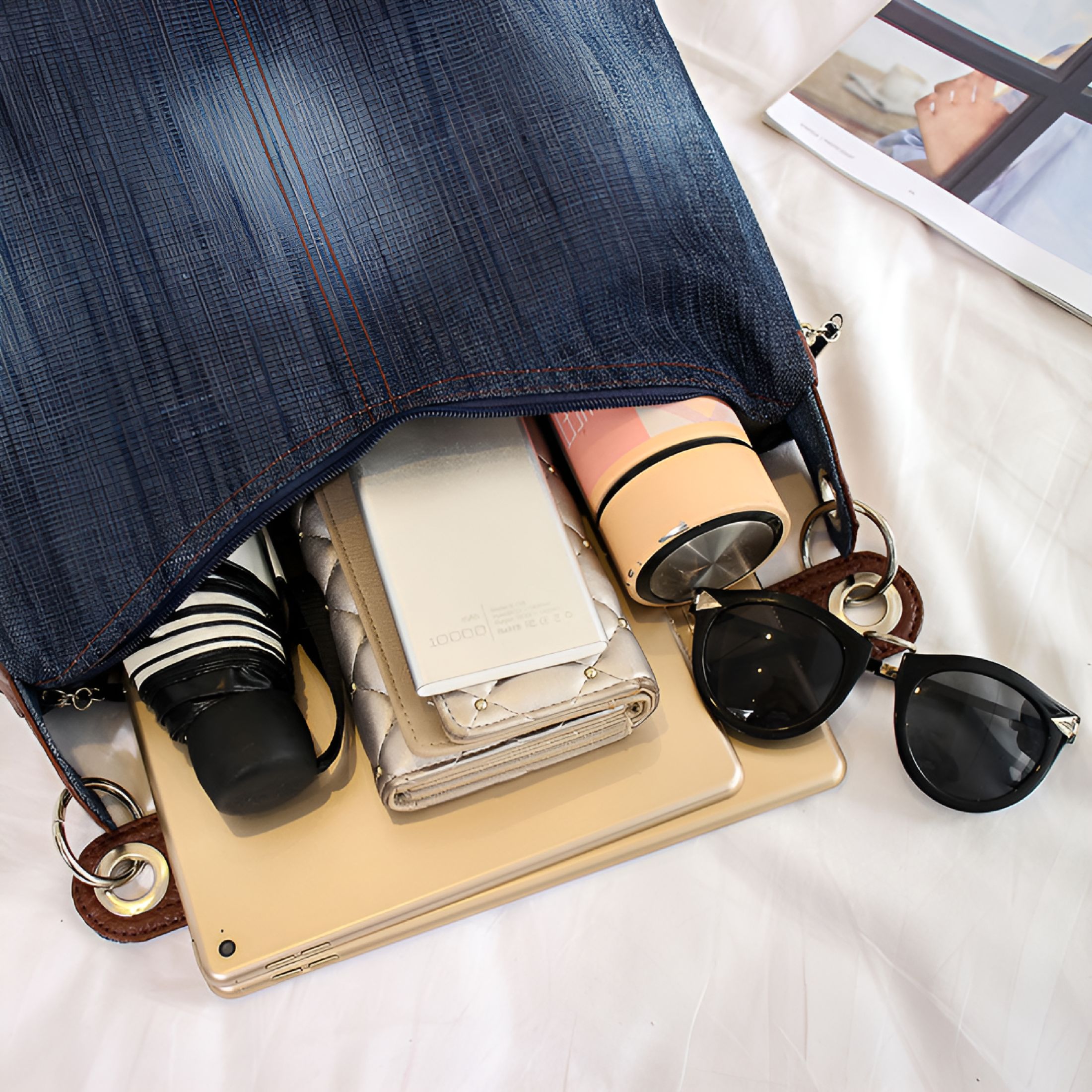 GASTROPOD Women'S 95% Cotton Geometric Casual Luxury Denim Handbag Denim Purses for Women