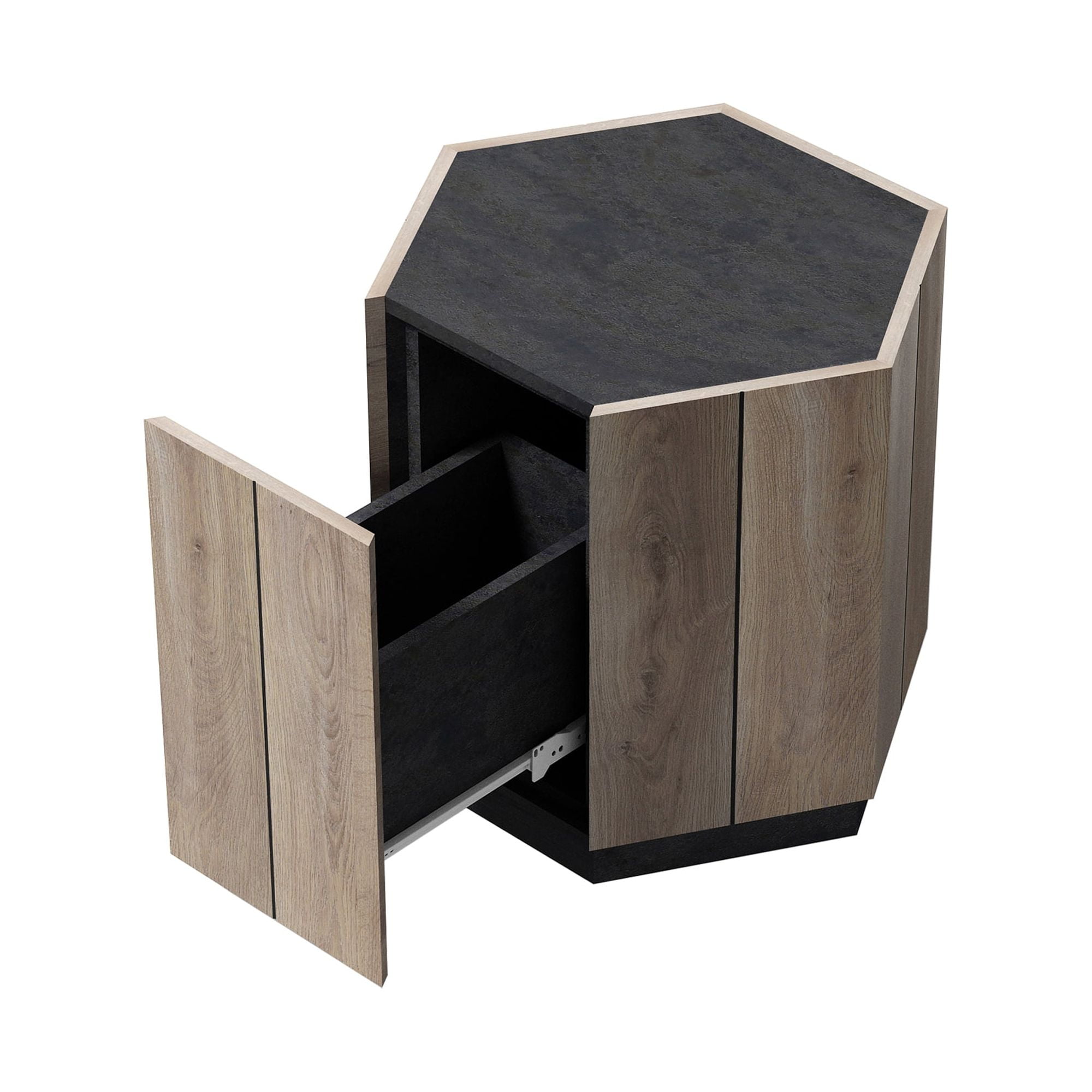 Kadyn Hexagonal Coffee Table, Tea Table with Drawers, Corner Table Bedroom Bedside Table, Light Oak Kadyn Hexagonal Coffee Table, Tea Table with Drawers, Corner Table Bedroom Bedside Table, Light Oak