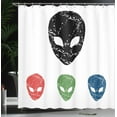 thumbnail image 4 of Ambesonne White Shower Curtain, Grunge Alien Heads Art, 69"Wx84"L, Red Green, 4 of 5