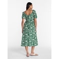 thumbnail image 2 of Time and Tru Women's Tie Back Cotton Midi Dress with Short Puff Sleeves, Sizes XS-XXXL, 2 of 4