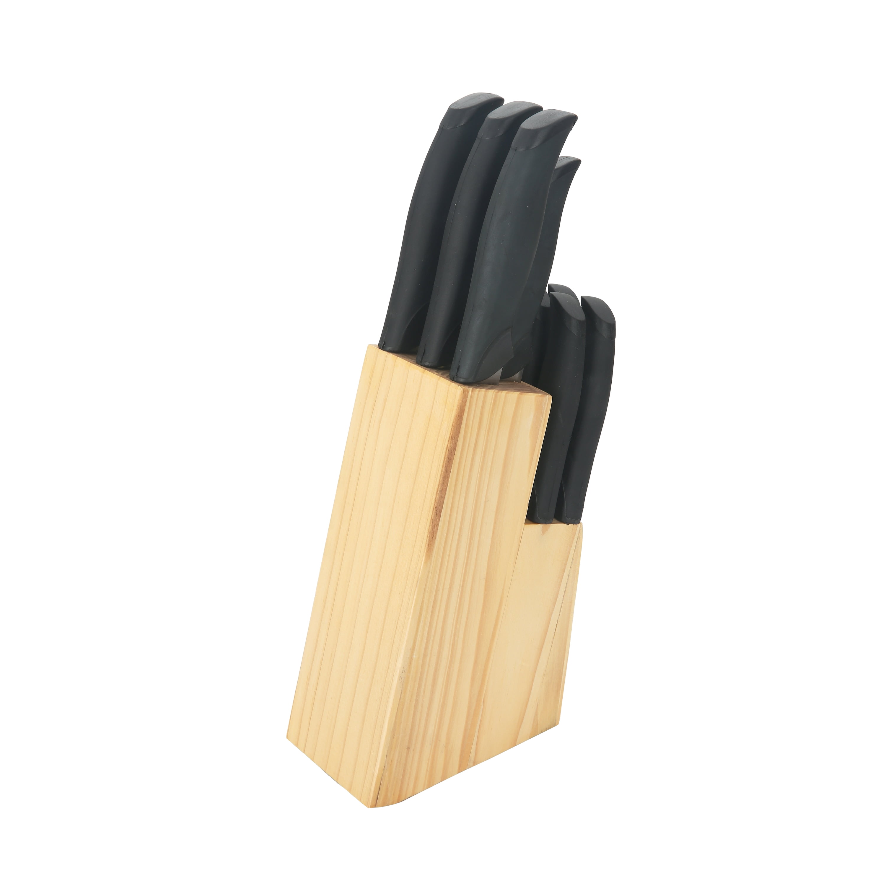 Mainstays 12 Piece Cutlery Set with Soft Grip Handles and Wood Storage Block