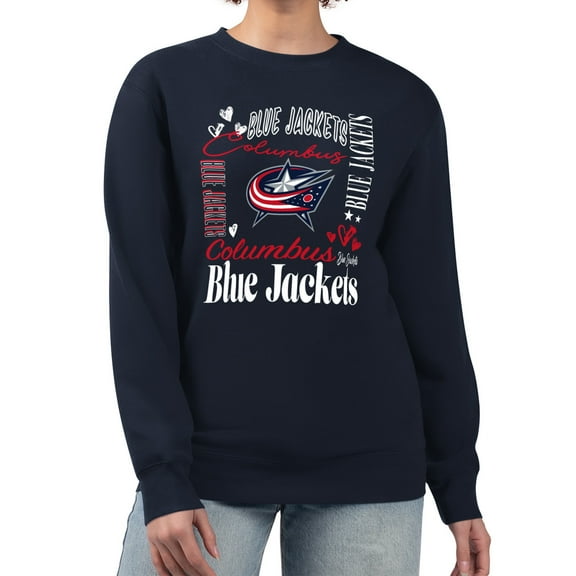 Women's G-III 4Her by Carl Banks Navy Columbus Blue Jackets Collage Graphic Fleece Long Sleeve Pullover Sweatshirt