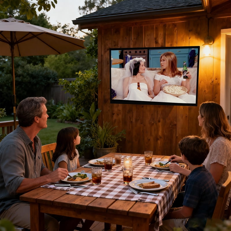 Fantasyview 65 Inch Outdoor TV, 4K UHD, 1000-Nit High Brightness, IP65 Weatherproof Smart TV, HDR10, Dolby Compatible Audio gallery view