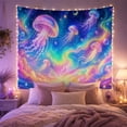 thumbnail image 2 of Bioluminescent Jellyfish in Cosmic Nebula with Stars and Moon, Dreamy Fantasy for Space Lovers, Ethereal Ocean Digital Art, Birthday Gift Tapestry Wall Hanging for Bedroom and Living Room, 2 of 7