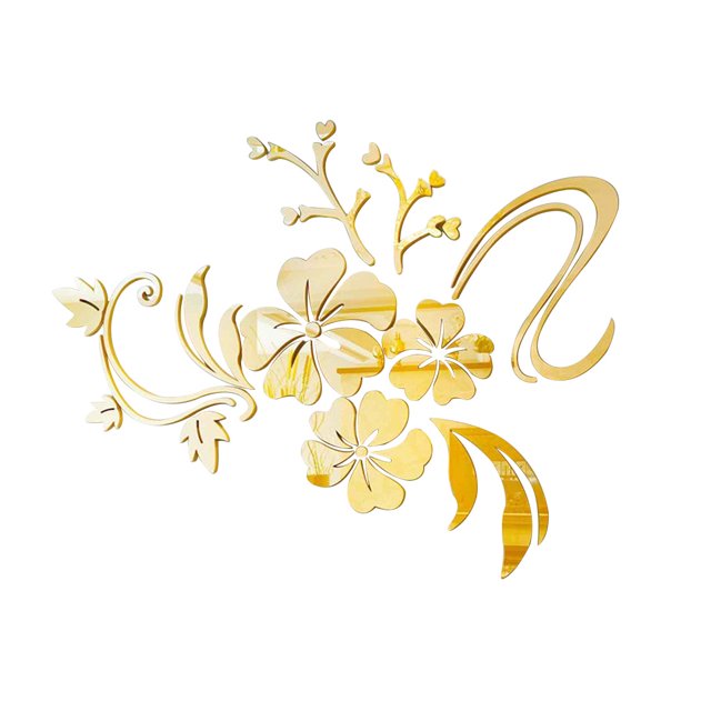 Etiqueta de la pared 3D Flor Acrílico Espejo Calcomanía Baño Decoración para el hogar Etiqueta autoadhesiva Decoración de la pared del hogar, Dorado tholdsy HA002399-02