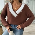 thumbnail image 5 of WXLWZYWL Womens Oversized V Neck Sweaters Long Sleeve Cable Knit Pullover Striped Chunky Sweater Varsity Tennis Tunic Top, 5 of 6