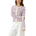 thumbnail image 4 of INSPIRE CHIC Women's Knit Sweater Striped Button Down Long Sleeve Casual Cardigan XS White Purple, 4 of 5