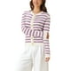 thumbnail image 4 of Suéter de punto de mujer INSPIRE CHIC, cardigan casual de rayas con botones, de manga larga, color blanco y púrpura, 4 of 5