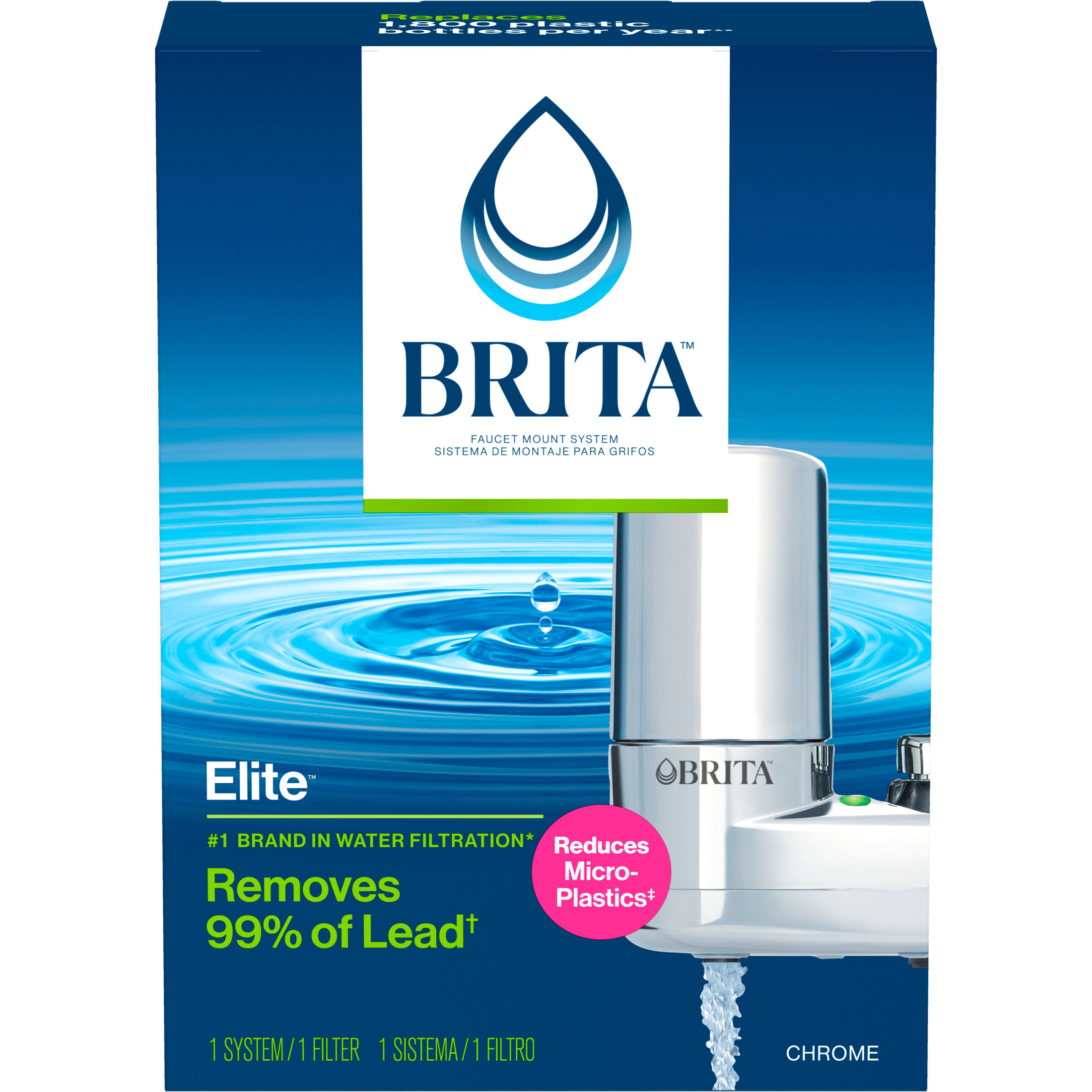Brita Elite Water Faucet Filtration Mount System, Fits Standard Faucets, Chrome, Includes 1 Filter - image 3 of 9
