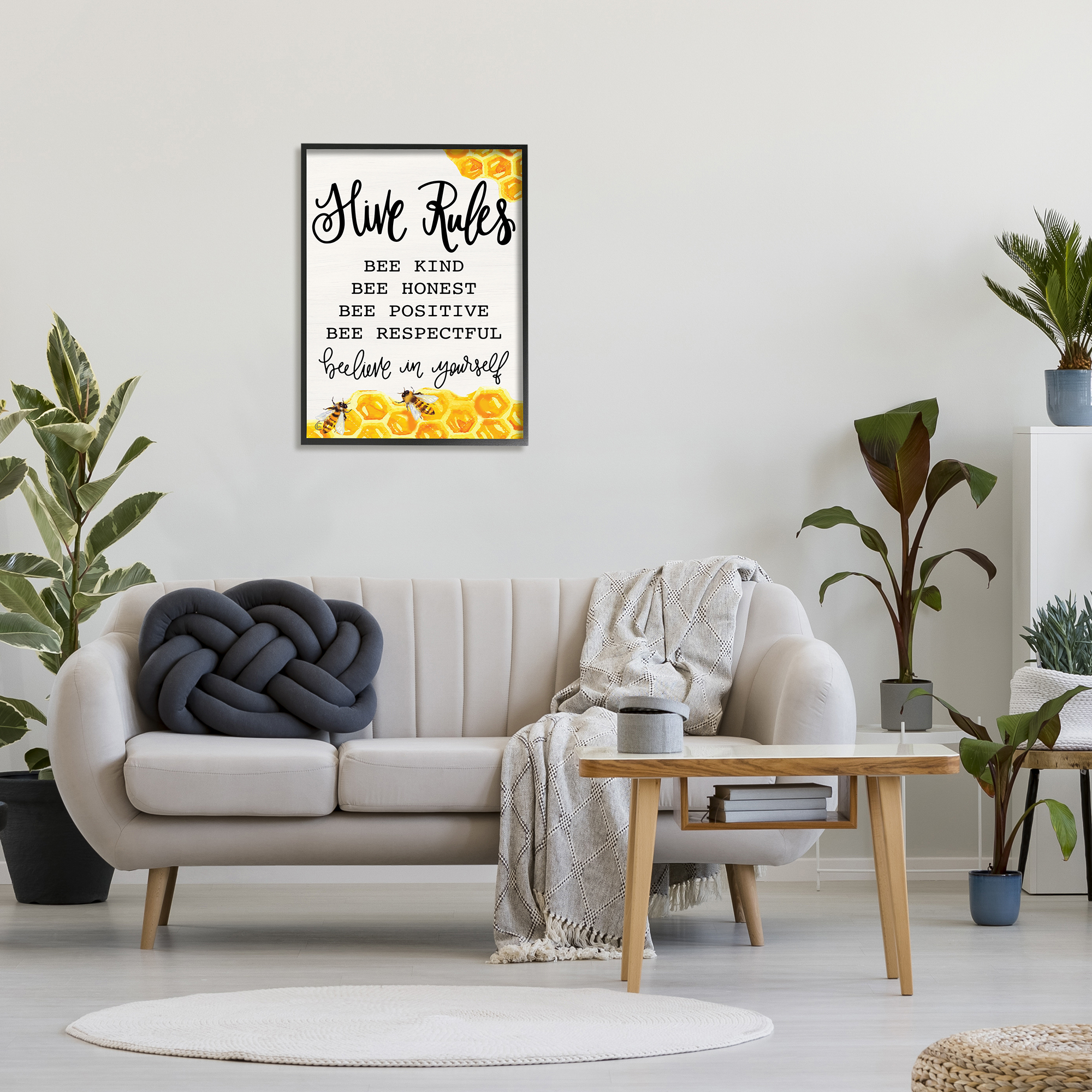 Stupell Industries Hive Rules Bee Phrase Animals & Insects Painting Black Framed Art Print Wall Art, 24 x 30