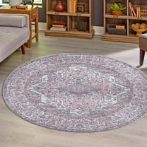 Unique Loom Mangata Collection Area Rug - Mireille (5' 3" Round Beige and pink/Light Blue)