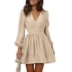 thumbnail image 1 of Minivestido BWQ de manga larga en V profundo, línea A, color albaricoque, XXL, para mujer, 1 of 9