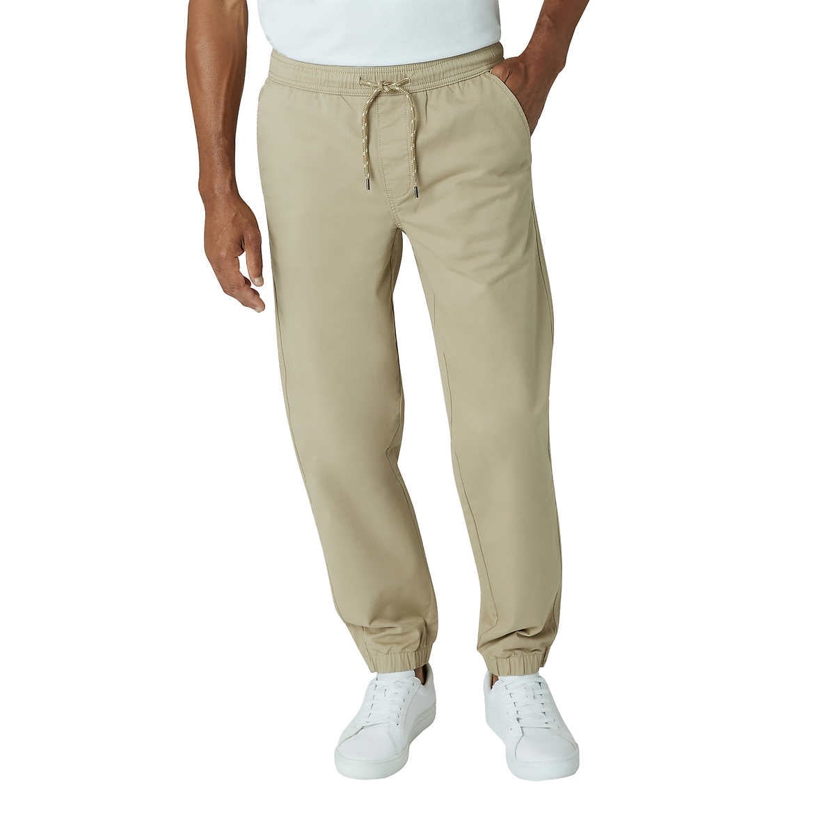 Chaps Men’s Twill Stretch Drawcord Jogger, Beige Large
