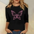 thumbnail image 2 of IROINNID On Sale Breast Cancer Pullover for Women Breast Cancer Awareness Comfy Printed Loose T-shirt 3/4 Sleeves Blouse Round Neck Tops,Black, 2 of 5