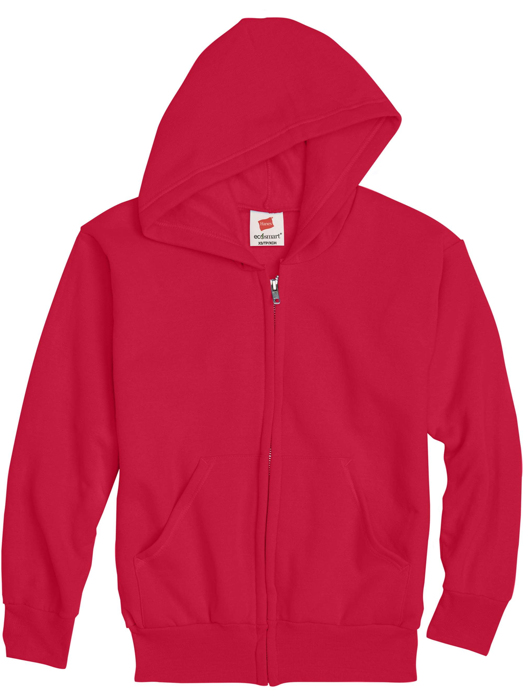 Hanes Boys EcoSmart Fleece Full Zip Hooded Jacket SIZE M Red O10