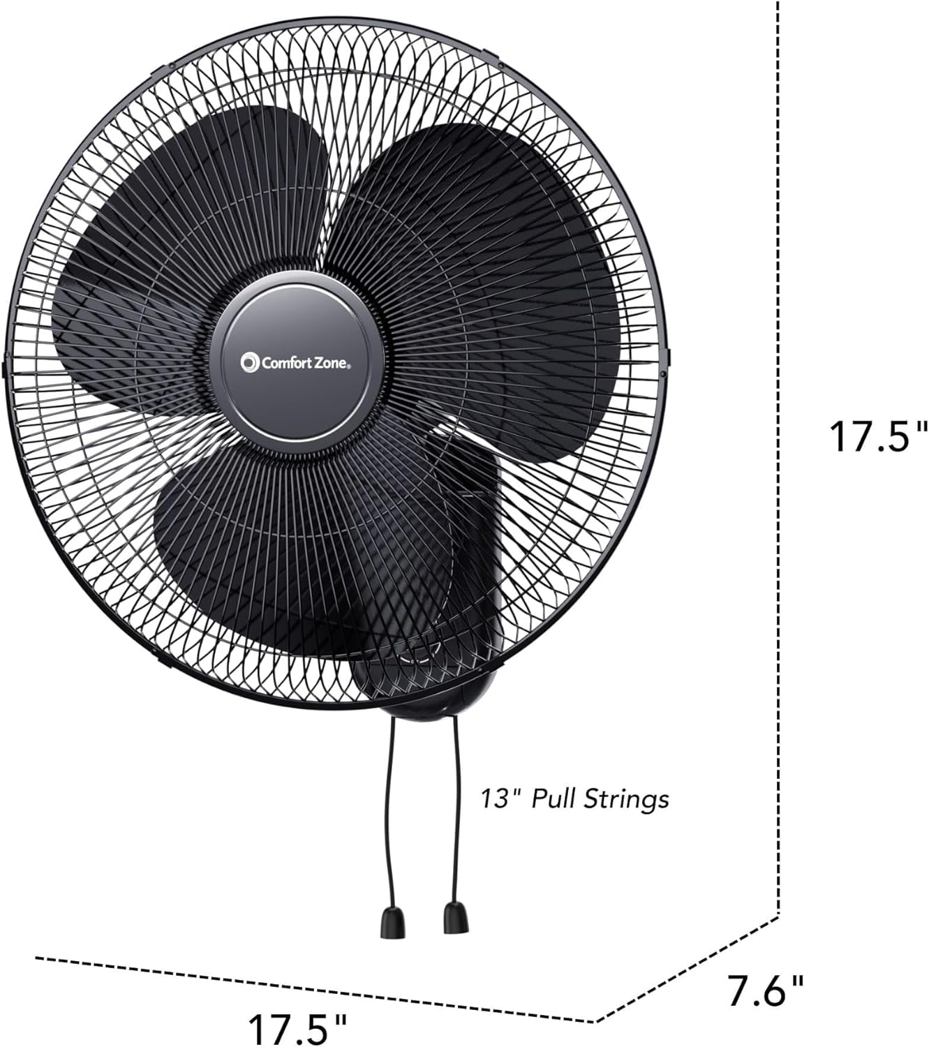 Comfort Zone 16" Wall Mount Fan, Black