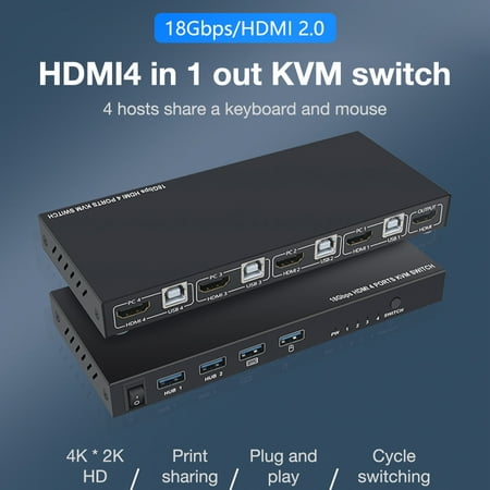 Comaie HDMI KVM Switch 4 in 1 Out HDMI Switcher USB Hub Connect