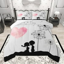 Manfei Valentine's Day 2pcs Bedding Comforter Set for Teens Female Men,Dandelion Love Heart Twin Comforter Sets,Romantic Lover Couple Breathable Bedding Set,Luxury Bedroom Decor,Reversible
