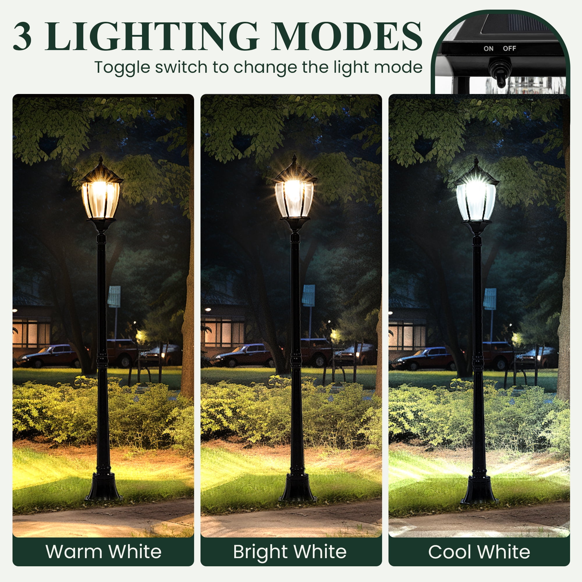FKHouse 69" Black Metal Outdoor Garden Solar Lamp Post Light, Weather-Resistant
