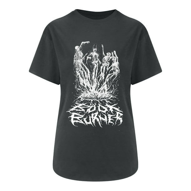 Mujeres Fahion Cuello redondo Mangas caídas Hombro Camiseta Estampado de calavera Blusa Túnica Tops Fridja zx1889